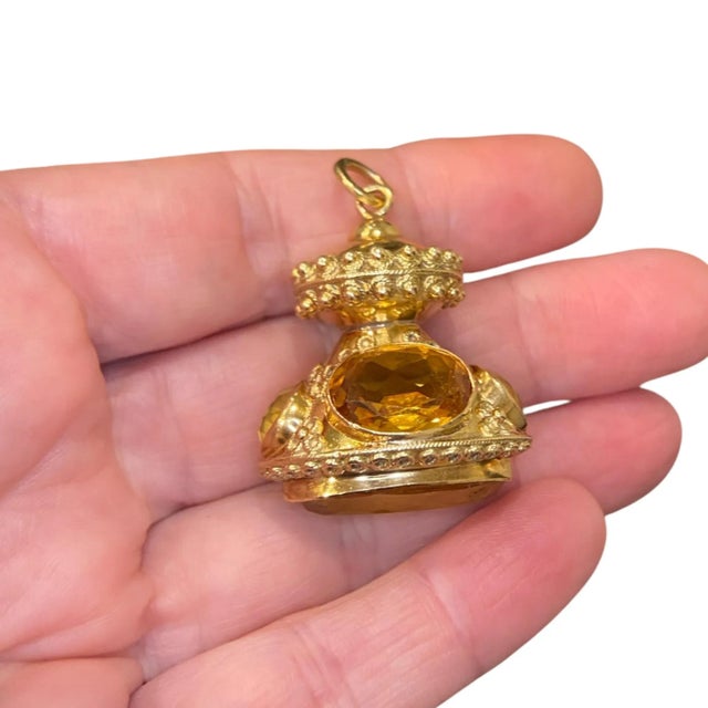 Mid 20th Century Etruscan Revival 18k Gold Citrine Charm Pendant For Sale - Image 10 of 10