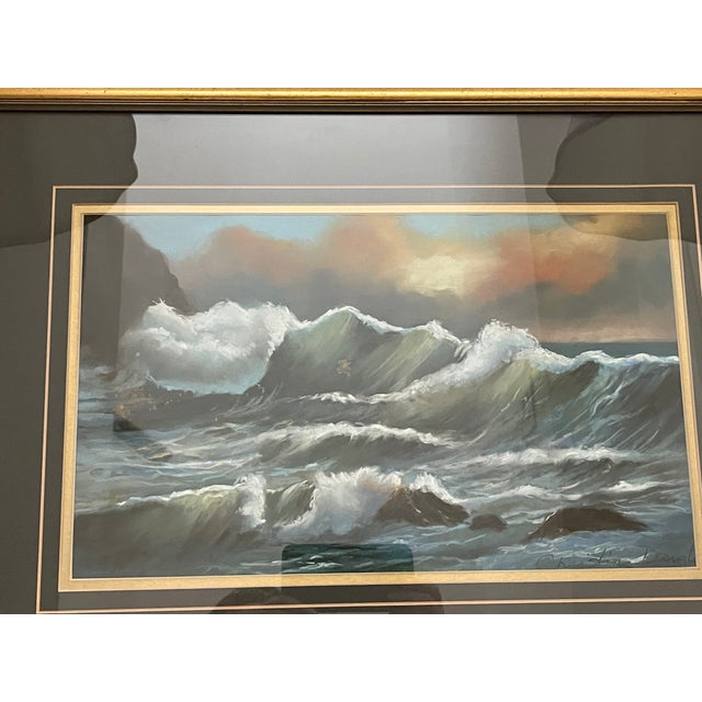 Coastal 1970s Seascape Watercolor Pastel Painting by Christine Douglass For Sale - Image 3 of 5
