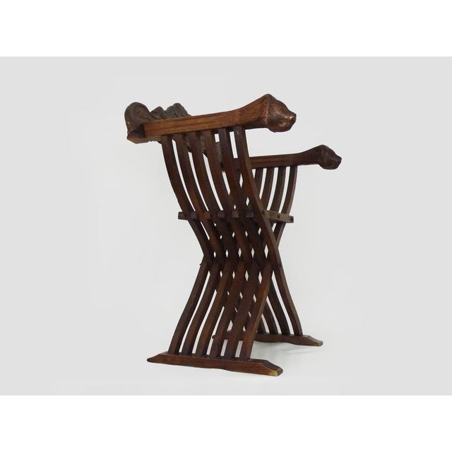 Vintage Savonarola Chair with Lion's Head in Wood, Italy, 1950s For Sale - Image 4 of 10