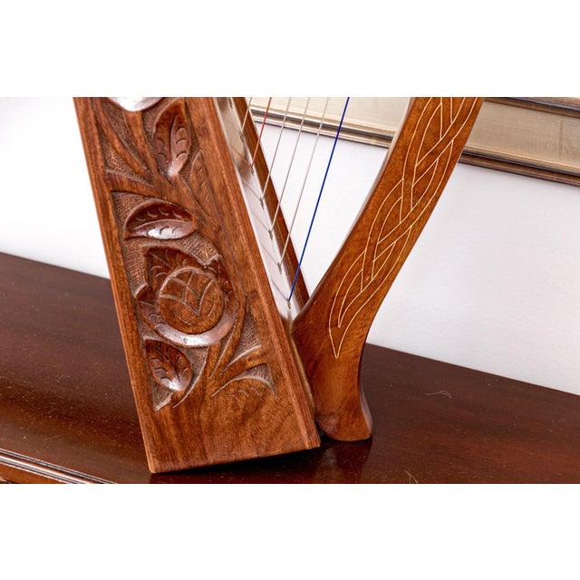Vintage Ornately Carved and Inlaid 19-String Table-Top Harp For Sale - Image 12 of 13