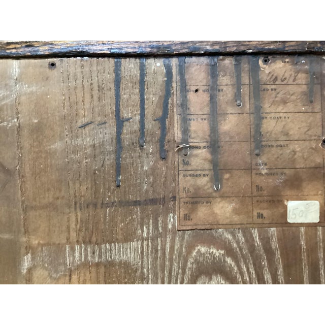 Wood Arts & Craft Antique Oak Bookcase Double Doors Lead-Glass Tulips Claw Feet on Rollers For Sale - Image 7 of 12
