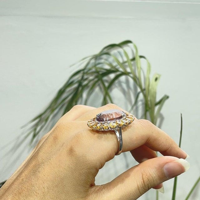 Gemstone Handcrafted Multi-Gemstone Sunflower Ring in Solid Sterling Silver, Size 7.5 For Sale - Image 7 of 16
