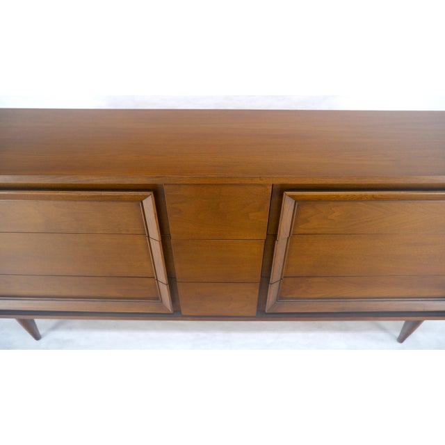 Brown Mid Century Modern Sculpted Walnut 68" Long 9 Drawers Dresser Credenza MINT For Sale - Image 8 of 13