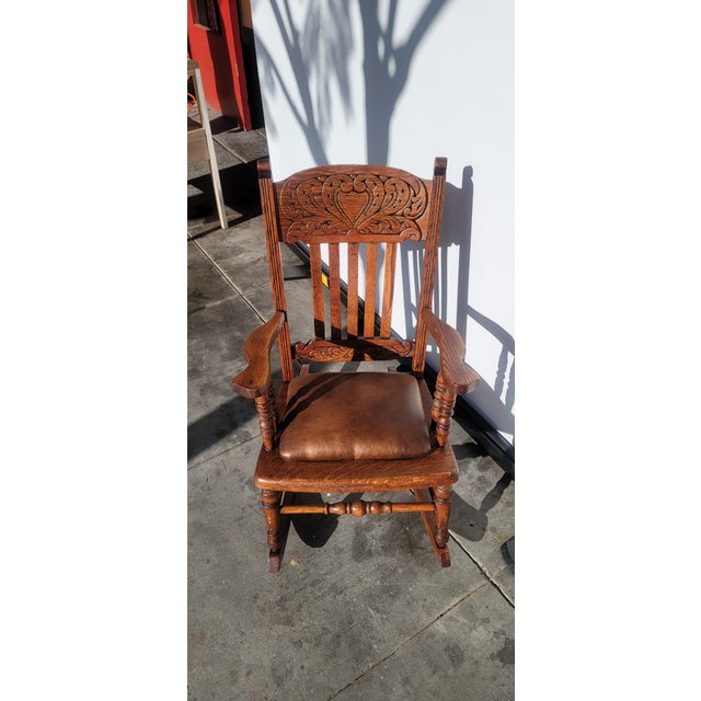 Late 19th Century Antique 1880s Carved Oak Childs Rocker For Sale - Image 5 of 5