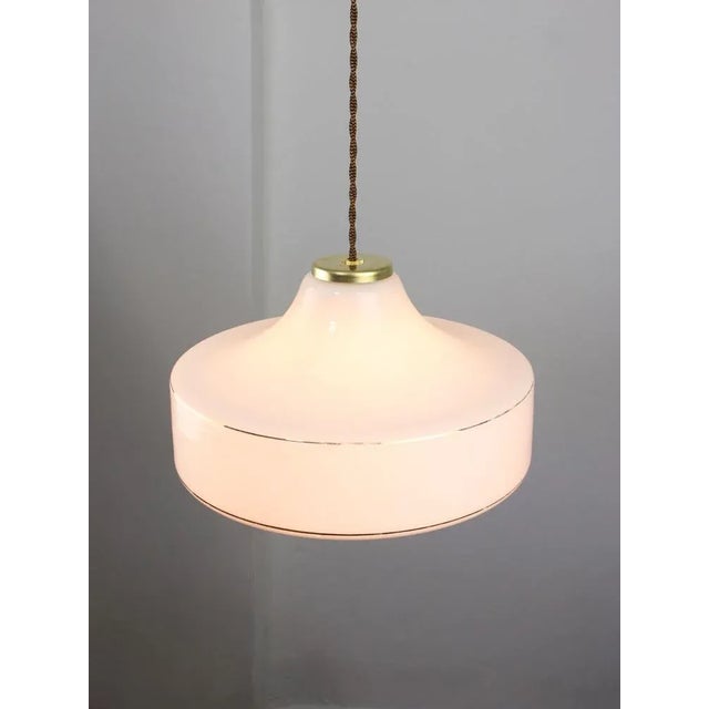 Mid-Century Italian White Glass & Brass Pendant Lamp For Sale - Image 6 of 13