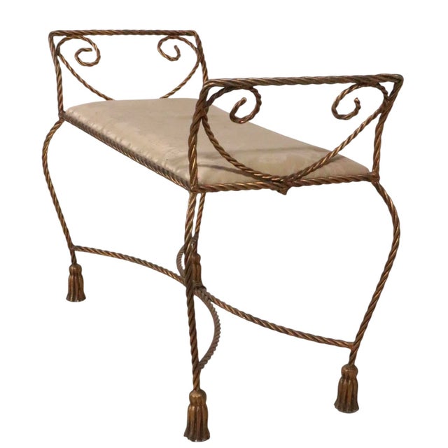 Gold Gold Finish Metal Tassel Bench Made in Italy C 1950/60's For Sale - Image 8 of 17