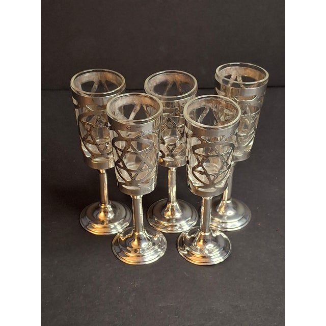 Vintage Mexican Sterling Silver Judaica Kiddush Cordial Cups Star of David Grapes Art Mexico 53g - Set of 5 For Sale - Image 4 of 18