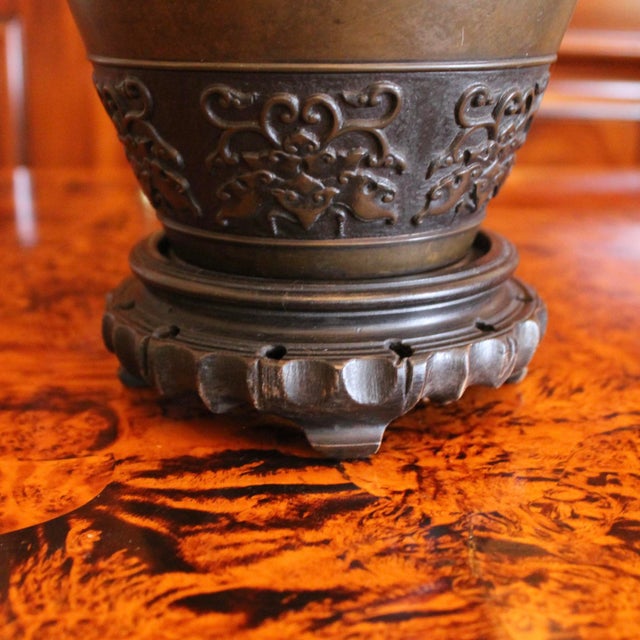 19th Century Chinese Antique Bronze Vessel Lamp For Sale - Image 5 of 10