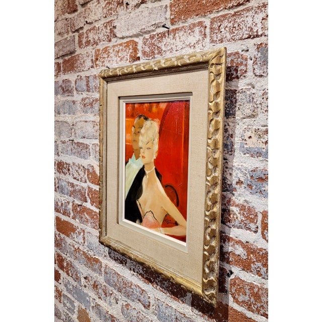 Wood Jean Gabriel Domergue -Elegant Couple at the Opera-1950s Oil Painting For Sale - Image 7 of 9