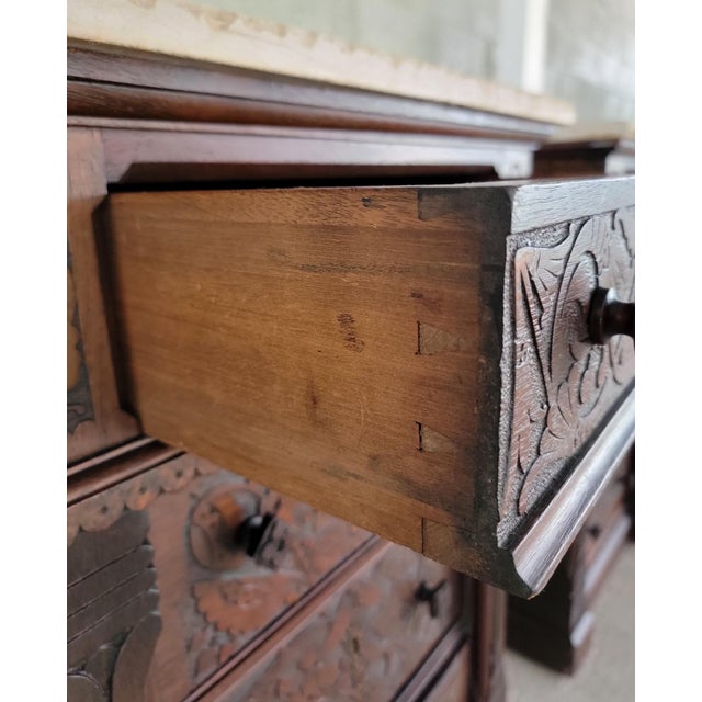 Aesthetic Movement Victorian Era Carved Nightstands / Dressers Late 1800's - A Pair For Sale - Image 12 of 18