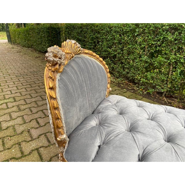 Late 20th Century French Louis XVI–Style Settee – Gray Velvet, Gold & Silver Frame This elegant Late 20th Century French...
