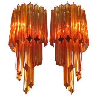 Vintage Murano Wall Sconce 32 Quadriedri Amber Prism, 1990s, Set of 2 For Sale