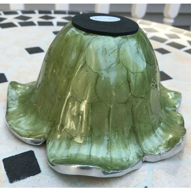 Late 20th Century Green Enameled Aluminum Flower Decorative Bowl / Planter For Sale - Image 4 of 8