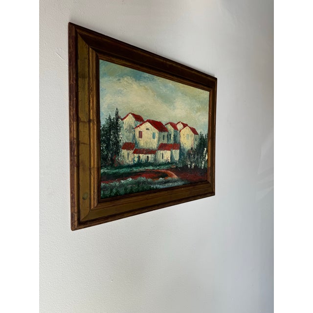 70's Vintage Mediterranean - Village Impressionist Oil Painting, Framed For Sale - Image 4 of 11