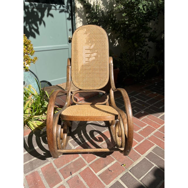 Mid-Century Modern 1960s Mid-Century Bentwood Caned Rocking Chair by Salvatore Leone Modena, Italy For Sale - Image 3 of 9