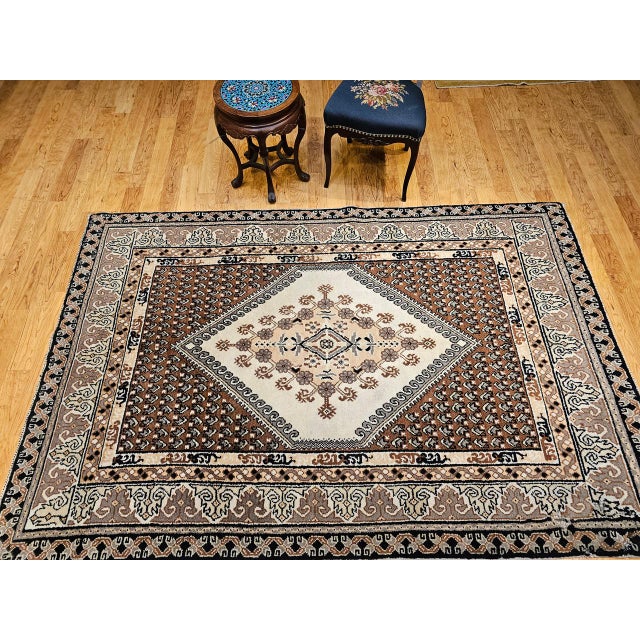 Late 20th Century Vintage Moroccan Rug, Handwoven Wool, Geometric Pattern, Ivory & Brown, 6’ X 8’ For Sale - Image 5 of 18