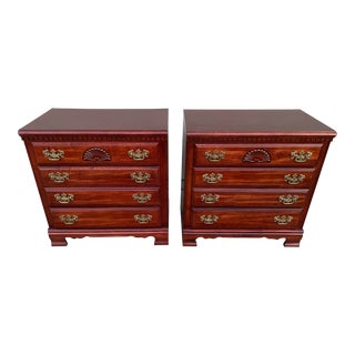 Lea 4 Drawer Chippendale Cherry Nightstands- a Pair For Sale
