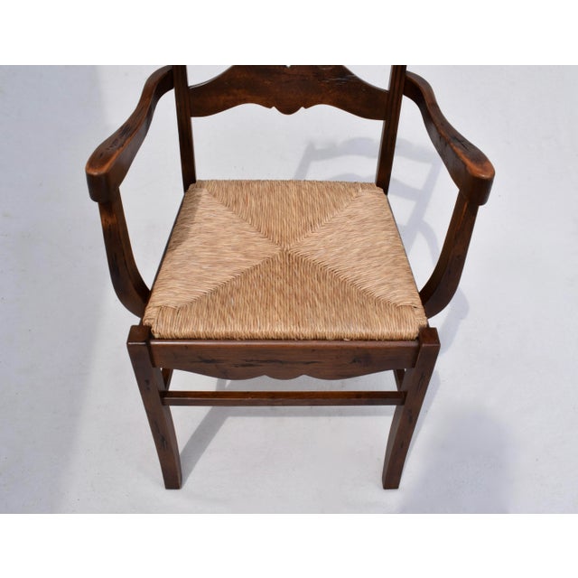 Late 20th Century European Ladder Back Folk Rush Seat Arm Chairs For Sale - Image 9 of 11