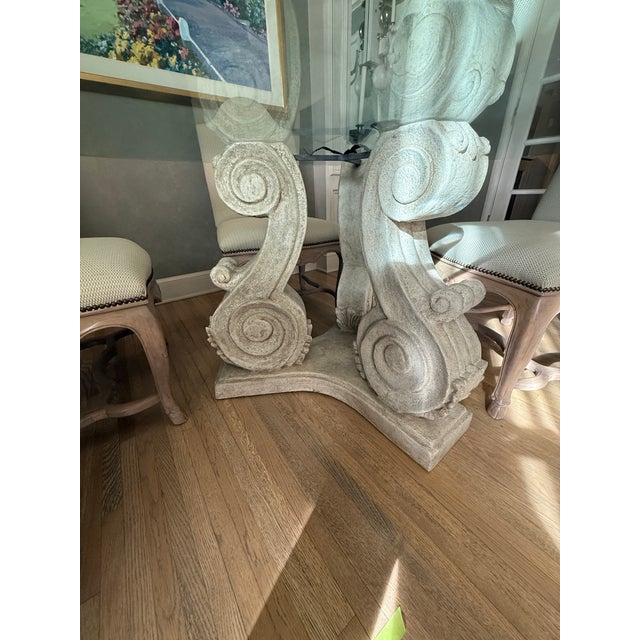 Custom Furniture Builders Guy Chaddock Dining Set With Cast-Stone Pedestal Table & Beveled Glass Top For Sale - Image 4 of 5