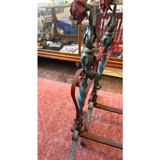 Tall Antique French Floral Tole Andirons For Sale - Image 11 of 17