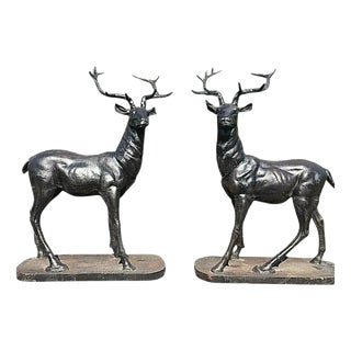 Cast Iron Stag Garden and Gate Pier Sculptures in Bronze, Set of 2 For Sale