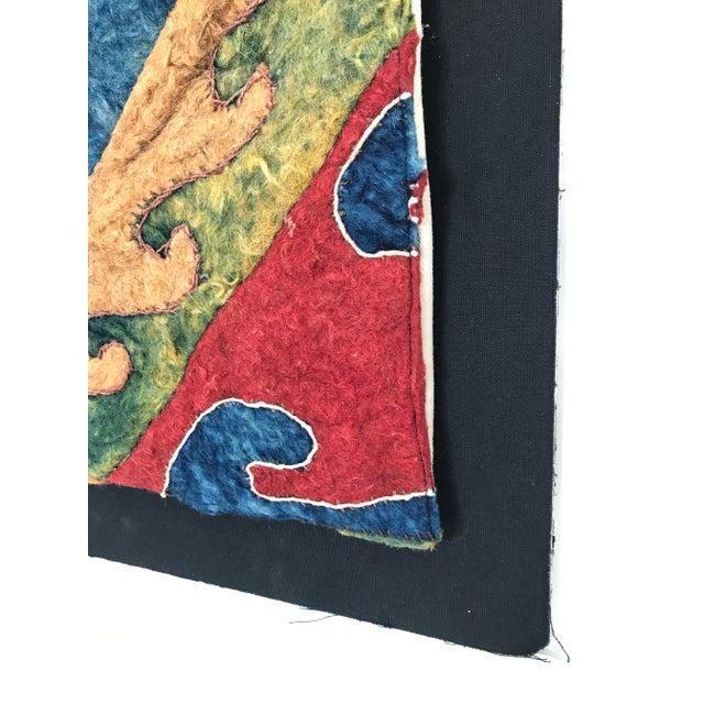 Unusual antique Turkish felt wool art piece mounted on black foam core