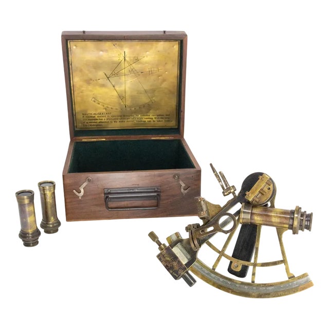 English Antique Brass and Walnut Sextant Box by Henry Barrow, 1880s, Set of 4 For Sale