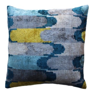 Contemporary Velvet Ikat Bohemian Throw Pillow For Sale