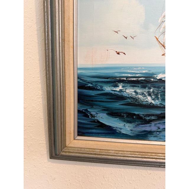 Late 20th Century Listed Artist Hewett Jackson Original Oil Painting | Tall Ship Seascape | Framed For Sale In Jacksonville, FL - Image 6 of 13