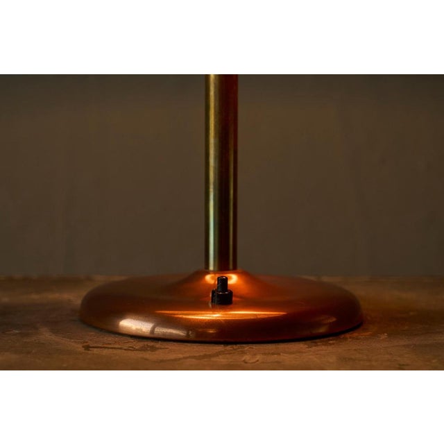 Metal Art Deco Table Lamp in Patinated Copper with Brass and Satin Glass, 1950s For Sale - Image 7 of 10