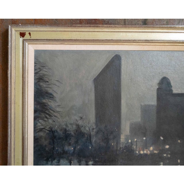 American Mid-Century American Tonalist Nocturne Painting of Flatiron Building New York City For Sale - Image 3 of 15