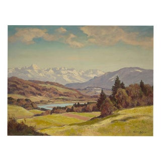 Alpine Landscape, 1940s, Oil on Canvas For Sale