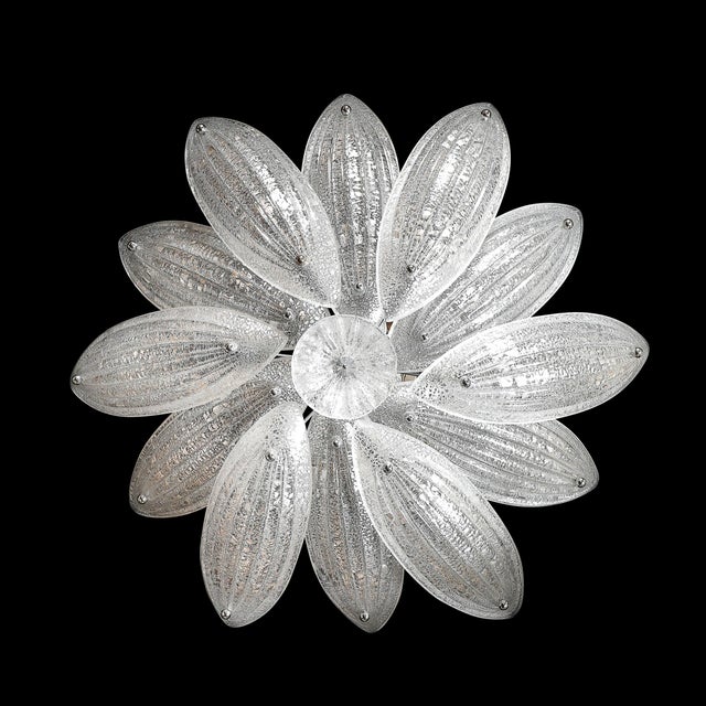 Modernist Hand-Blown Murano Glass Reeded Leaf Form Chandelier W/ 24k White Gold For Sale - Image 16 of 18