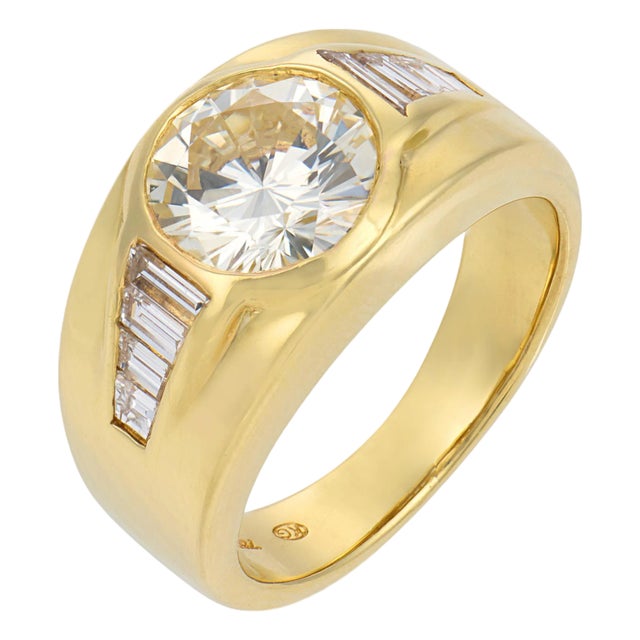 Vintage Gia 2.43 Round Brilliant Cut Diamond 18k Yellow Gold Engagement Ring, Size 7.75 For Sale