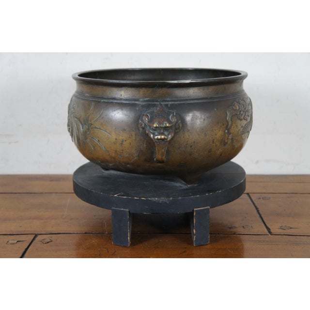 Antique Chinese Bronze Phoenix Dragon Tropod Censer Bowl Incense Burner For Sale - Image 4 of 12