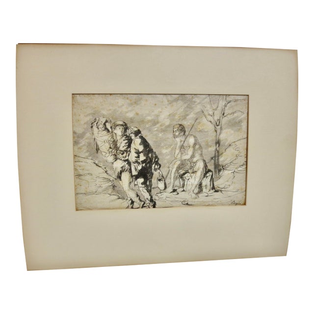 Rice Paper and Ink Wash Drawing Circa Mid-19th For Sale