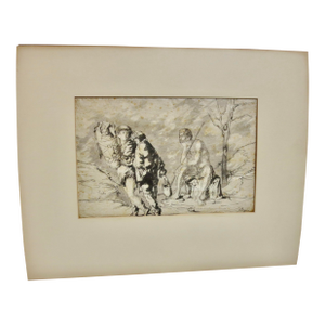 Rice Paper and Ink Wash Drawing Circa Mid-19th