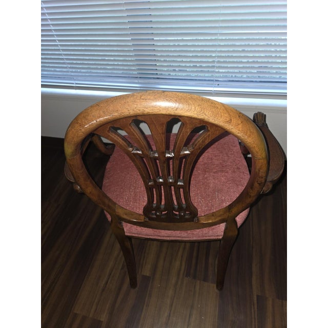 Wood Pair of Vintage Georgian Revival Carved Wood Lyre-Back Armchairs For Sale - Image 7 of 7