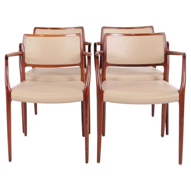 Model 65 Armchair in Rosewood with Light Elegance Leather by N.O. Møller for J.L. Møllers, 1960s, Set of 4 For Sale - Image 14 of 14