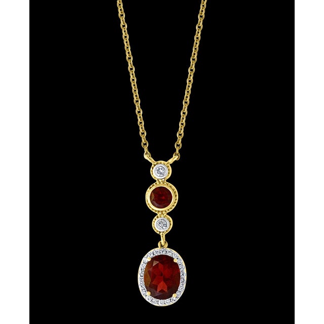 6 Carat Oval Shape Garnet and 0.6 Carat Diamond Necklace in 14 Karat Yellow Gold For Sale - Image 18 of 18