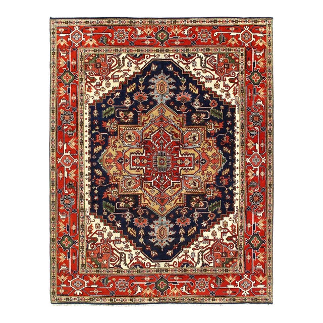 Pasargad DC Navy Blue Fine Hand Knotted Serapi Rug For Sale
