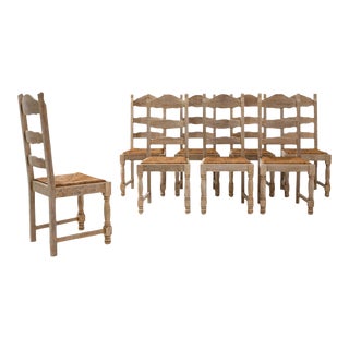 20th Century Belgian Oak Dining Chairs, Set of Eight For Sale