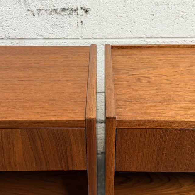 Wood Complimentary Pair of Danish Teak Nightstands With Drawers and Open Cubbies, Circa 1960s For Sale - Image 7 of 7
