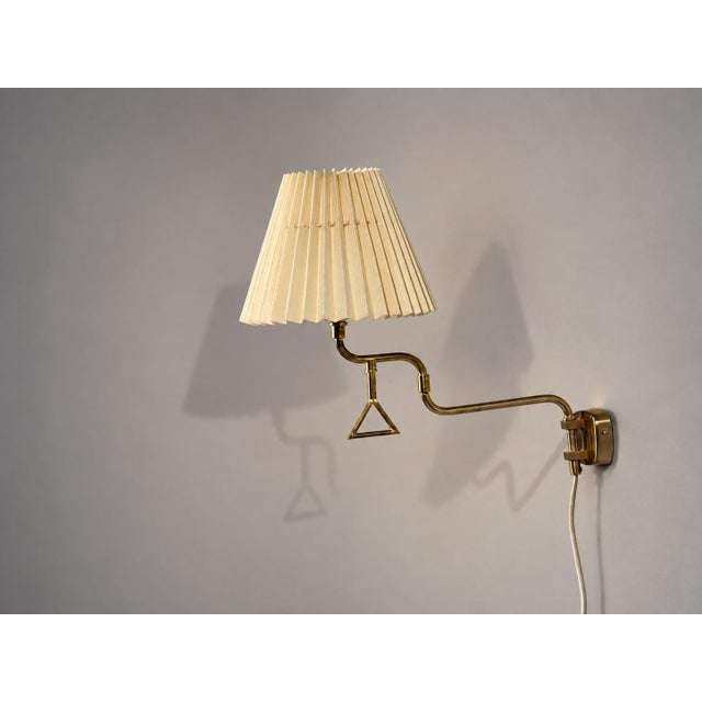1970s Armaturhantverk Tibro, Wall Light, Brass, Pleated Fabric For Sale - Image 4 of 13