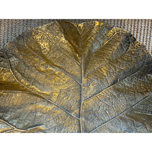 Virginia Metalcrafters Large Sea Grape Leaf Bowl, Vintage Brass, Design Copyrighted in 1949. For Sale - Image 4 of 6