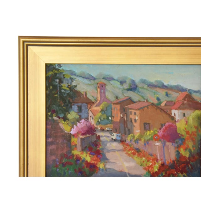 Silvio Silvestri, Italian Village With Flowers Oil Painting Including the Antiqued Gold Frame For Sale - Image 4 of 13