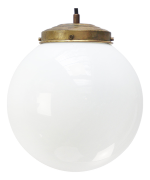 Mid-20th Century Opaline Glass Globe Pendant Light with Brass Top