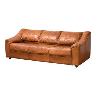 Burnt Orange Modern Leather Sofa For Sale