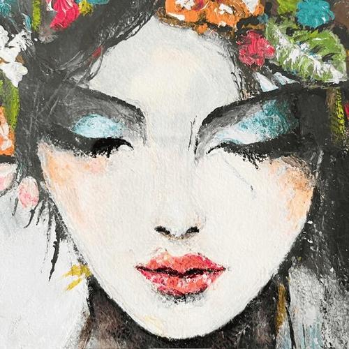 Hand-Painted Portrait Flower Fairy with Black Frame For Sale - Image 3 of 9
