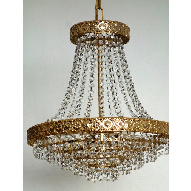 Crystal and 24k Gold Plated Chandelier from Sölken Leuchten, 1970s For Sale - Image 4 of 14